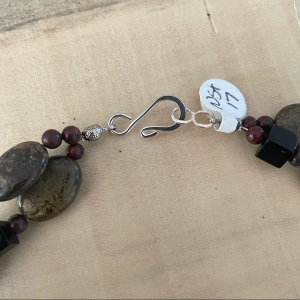 $49 SALE Handmade Layered Red Jasper Bronzite Necklace 26” Contemporary Long - Picture 6 of 8